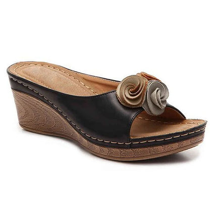 Lurachic™ - Vrouwen Comfortabele Leren Platform Sandalen met Solid Bloemen