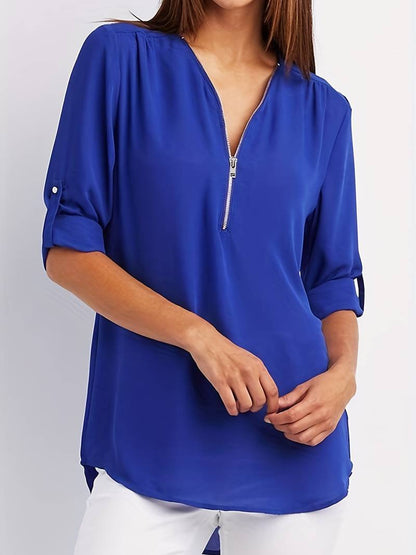 Lurean™ - Losse blouse met 3/4 mouwen met rits, grote maat