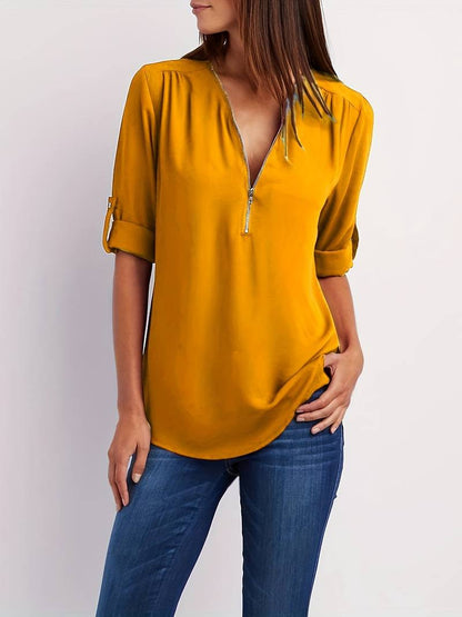 Lurean™ - Losse blouse met 3/4 mouwen met rits, grote maat