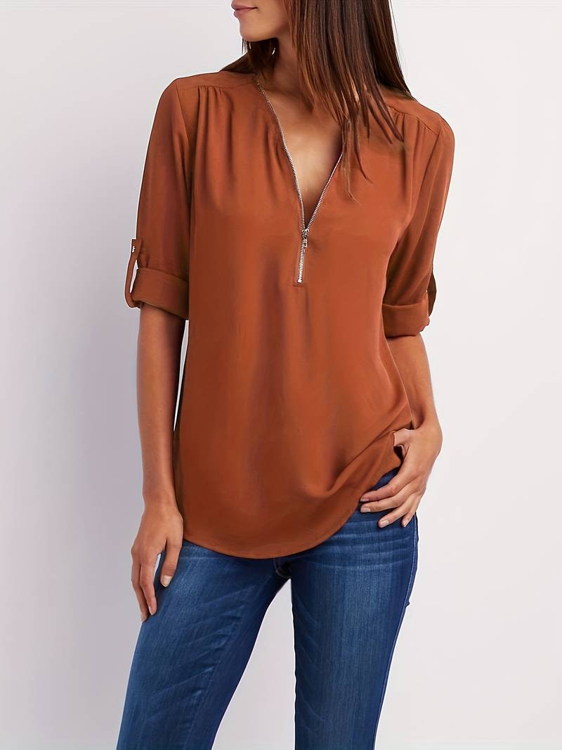 Lurean™ - Losse blouse met 3/4 mouwen met rits, grote maat