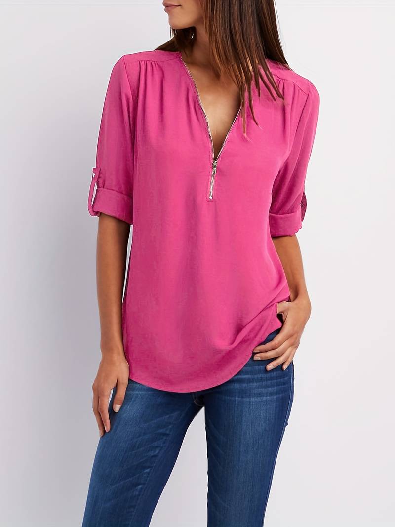 Lurean™ - Losse blouse met 3/4 mouwen met rits, grote maat