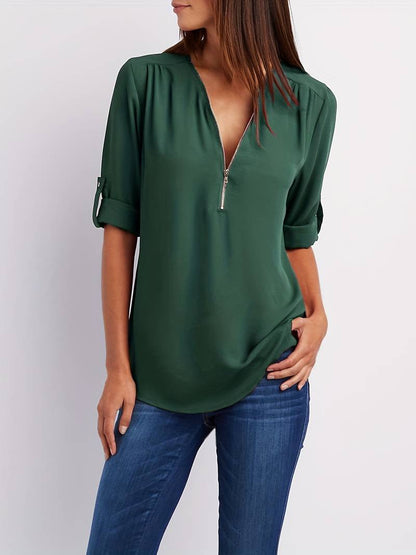 Lurean™ - Losse blouse met 3/4 mouwen met rits, grote maat