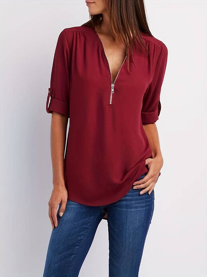 Lurean™ - Losse blouse met 3/4 mouwen met rits, grote maat